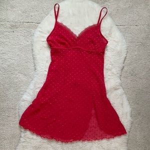 Vintage Arianne Hot Pink Mesh Swiss Dot Lingerie Mini Slip Dress